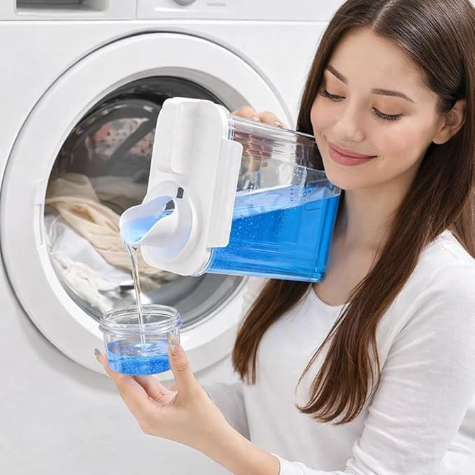 1800ML Washing Powder Liquid Laundry Detergent Dispenser Bottle with Measuring Cup for Soap Storage Container, Clear Reusable Detergent Storage Jar, Airtight Laundry Organizer, for Bathroom Countertop