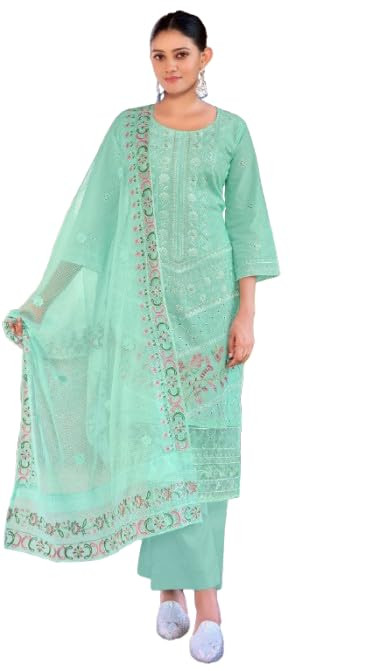 Women's Trending Embroidered Unstitched Pakistani Salwar Suit Set with Dupatta | Top 2.5 m, Bottom 2.2 m, Dupatta 2.5 m | Embroidered Dupatta