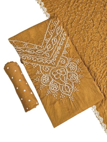 Women Pure Cotton Bandhani Unstitched Suit Set with Dupatta | Traditional Bandhej Salwar Suit Dress Material for Women | Ethnic Printed Kurta Fabric Set for Festive Casual and Daily Wear