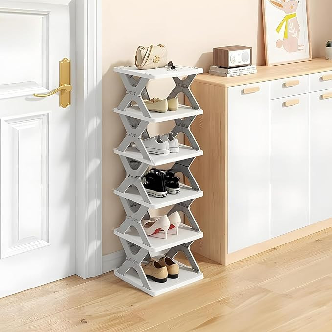 4-Tier Foldable Shoe Rack for Home | Vertical Space Saving Plastic Shoe Stand | Multi-Purpose Narrow Footwear Storage Organizer Shelf for Entryway, Closet & Corner (4 Layer) (6)