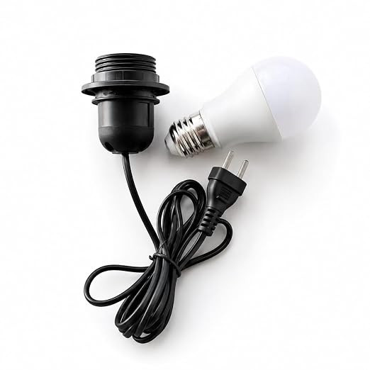 E27 Bulb Holder with Wire and 2-Pin Plug, Ready-to-Use Lamp Holder with Warm White LED Bulb, for Home Decoration and Night Lamp