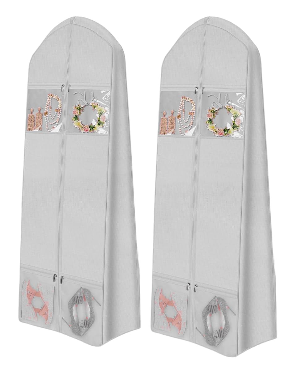 big size Lehenga gown packing cover for storing heavy large long dress sherwani garment bag clothes for wedding, travel and wardrobe storage (Pack of 1, Grey), 100% Virgin Non-Woven Fabric