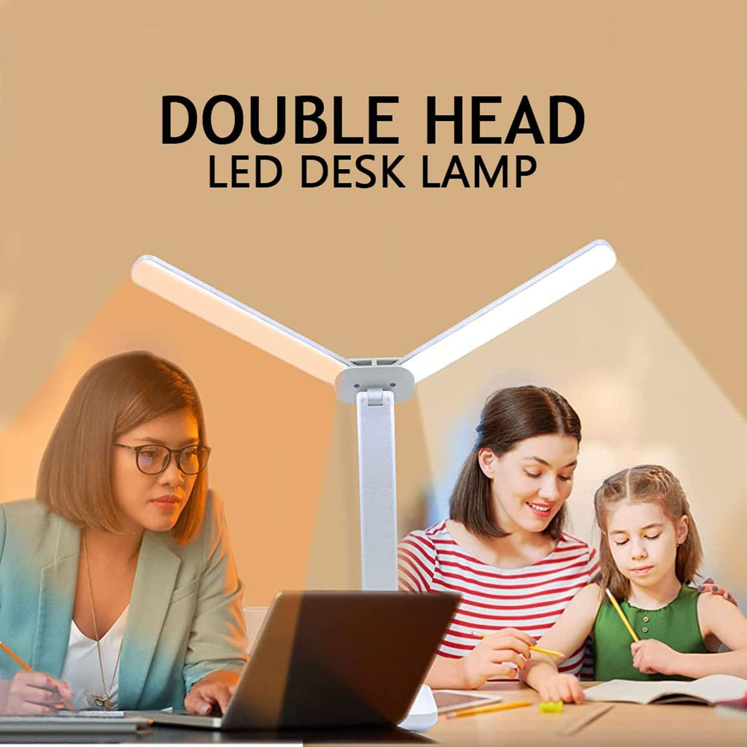 Dual Head Reading Light Rechargeable 1200mAh Battery, 3 Colour Modes (Warm/Natural/Cool White), Adjustable Brightness, Eye Care LED Study Lamp for Desk, Bedside & Office & Bedroom & Office