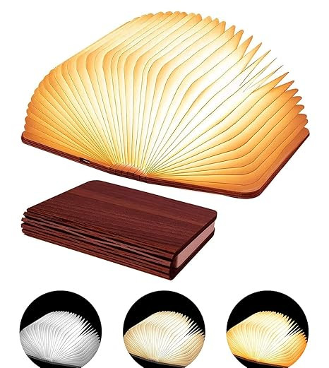 PLUSPOINT Foldable Book Lamp Wooden Paper LED Mood Light, USB Rechargeable Night Light, Bedside Wooden Table Lamp, Home Decor, Office Gift for Book Lovers