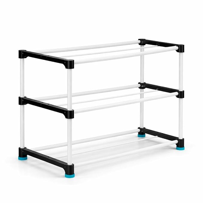 Space Saving 3 Layer Shoe Rack Stand, Stackable Plastic Footwear Organizer Shelf for Home, Closet, Bedroom & Entryway
