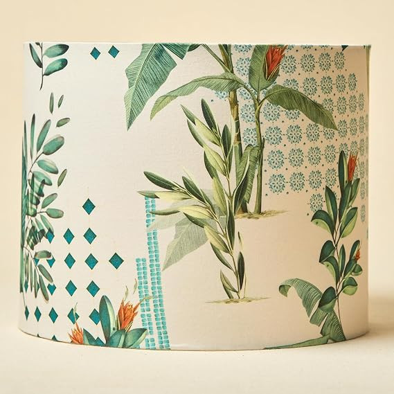 10.5'' Drum Lamp Shade for Bedroom, Living Room | Handcrafted Printed Faux Silk Replacement Lampshade Only | Easy Assembly, 10.5x8.5 Inches, Green Tropical Shade