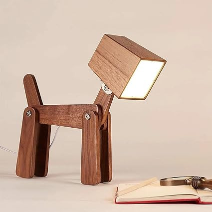 Wooden Dog Lamp Handcrafted Study Table LED Lamp for Kids Room Decoration | Cute Dog Shape Desk Light | 3 Color Modes | Adjustable Brightness | Touch Dimmer | Rechargeable. Walnut