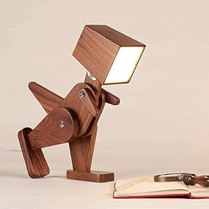 Wooden Dinosaur Lamp Handcrafted Study Table LED Lamp for Kids Room Decoration | Cute Desk Light | 3 Color Modes | Adjustable Brightness | Touch Dimmer | Rechargeable. Walnut