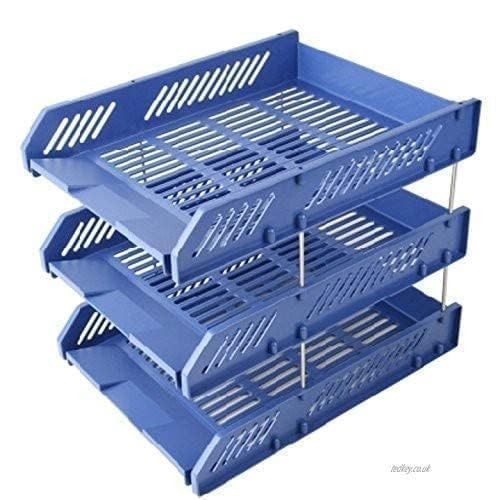 3 Layer Foldable File Rack | ABS Plastic Desk Organizer Tray for Office, School & Home | Multi-Tier Paper & Document Storage Shelf | Sturdy Blue Finish