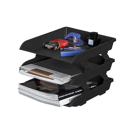 File Tray Rack ABS Plastics | Foldable Office Desk Accessories | Durable & Sturdy | Easy Assembly | Efficient Organizer | Plastic Office Stationery Files Layer Rack -3LAYER(Black)