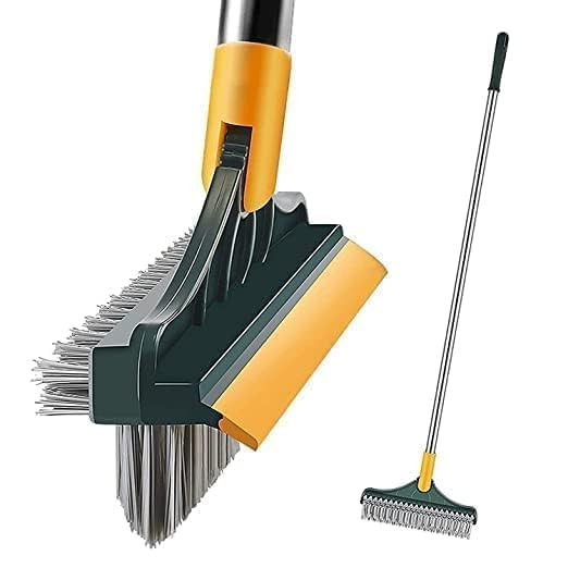 3-in-1 Bathroom Cleaning Brush with Wiper - Bathroom Cleaning Brush Long Handle 180° Rotate Toilet Brush Bathroom Tiles Cleaning, Wiper Floor Scrub for Kitchen Bathroom Cleaning (Multi-Color)
