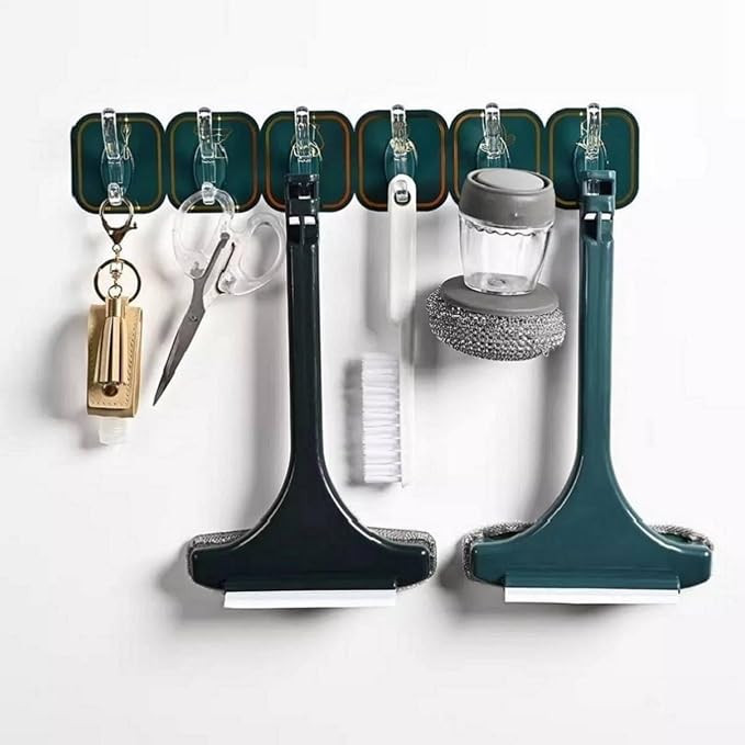 1 PCS Kitchen Row Hooks Self Adhesive Wall Hooks Heavy Duty No Drill Seamless Wall Hanger for Clothes Utensils Spoon Storage Cabinet Bathroom Kitchen Home Organization (1 Pcs, Green Color)