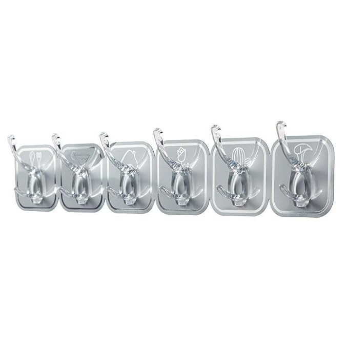 1 PCS Kitchen Wall Row Hooks Self Adhesive Heavy Duty Sticky Hooks No Drill Seamless Wall Hanger for Clothes Kitchen Utensils Bathroom Cabinet Storage Organizer (1 Pcs, Grey Color)