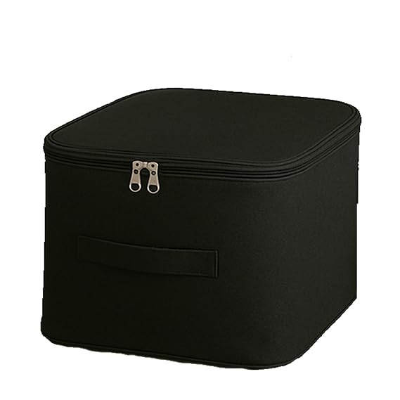 Underbed Moisture Proof Wardrobe Organizer Storage Bag for Clothes with Zipper Closure and Handle Square | Storage Container Box for Blankets, Bedsheets, Saree Bags & Garments (Black, Pack of 1)