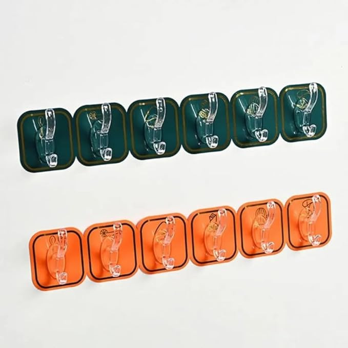 6-Link No-Punch Hooks, Kitchen Row Hooks, Wall Hanging Clothes, Wall Adhesive Hooks, Bathroom, Spoon Storage in The Storage Cabinet - 2 pc (12 Hook) Multi Color.