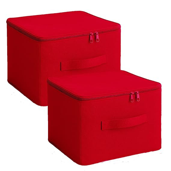 Underbed Moisture Proof Wardrobe Organizer Storage Bag for Clothes with Zipper Closure and Handle Square | Storage Container Box for Blankets, Bedsheets, Saree Bags & Garments (RED, PACK OF 1)