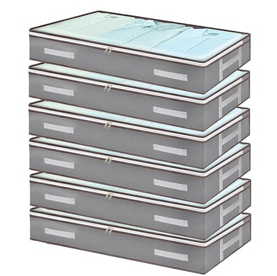 6 PCS Underbed Storage Bags Foldable Clothes Bag Large Capacity Storage Containers with Clear Window Reinforced Handles Organizer Non-Woven for Comforters Blankets Bedding (Art Deco, 6, count)