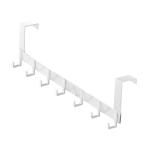 Hook Behind The Door Free Punching Hanger Clothes Storage Rack Entry Door Hanger Wall Hanging Clothes Hook Door Hanger Over The Door Hook Hanger (7-Hooks Long, White)