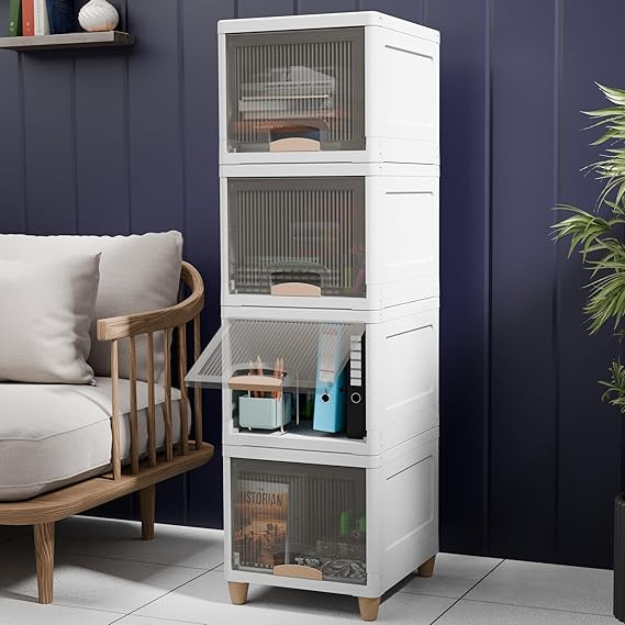Plastic Wardrobe For Clothes : Versatile Plastic Cupboard For Storage Organizer & Organisers Storage Box for Clothes (White and Transparent, 4XL)