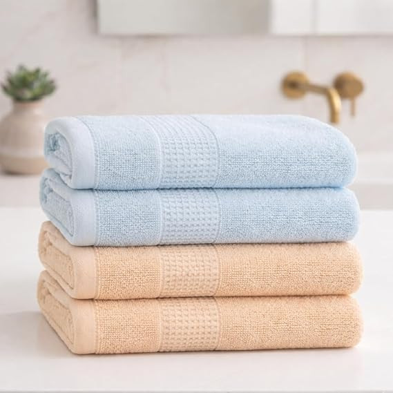 Zero Twist Antimicrobial Combed Cotton Hand Towel Set of 4 for Sensitive Skin, Kills 99% Germs, Small Towels for Hand Wash, Towel for Men & Women, 40x70 cm, 500 GSM, Sky Blue & Beige