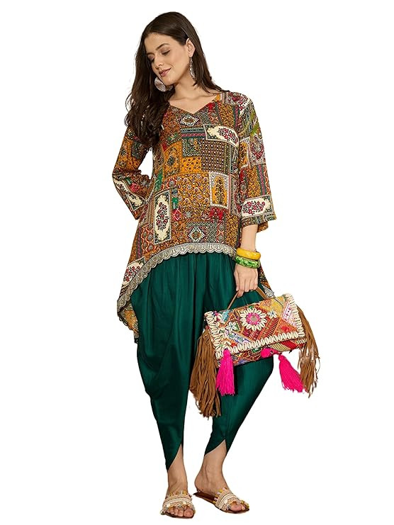 Women's Rayon High-Low C-Cut Kurta with Dhoti Pant Set | Wedding Kurta Set