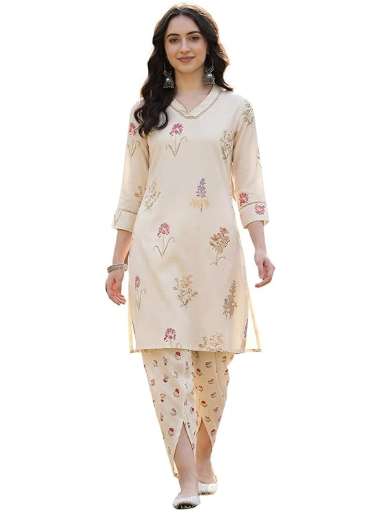 Women's Floral Print A-Line Viscose Rayon Kurta & Dhoti Pant Set