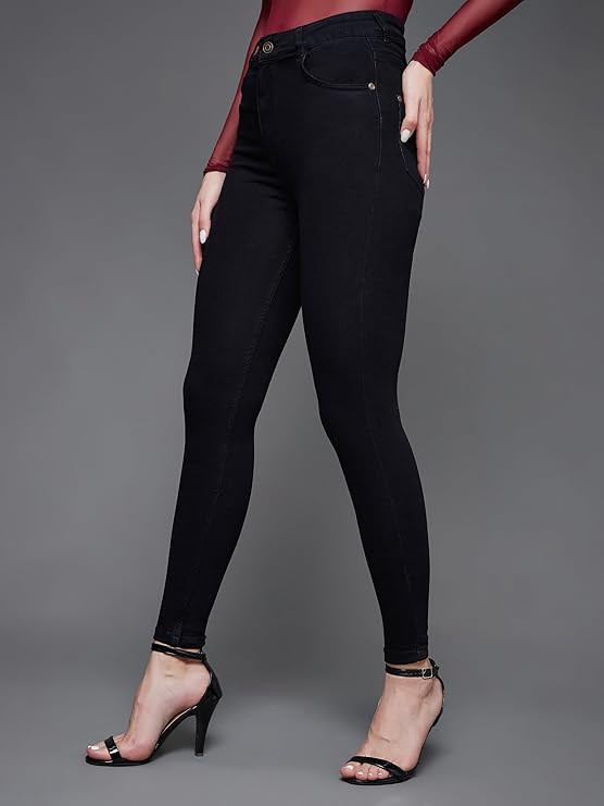 Women's Skinny High Rise Cropped Fringed Hemline Detailing Stretchable Denim Jeans