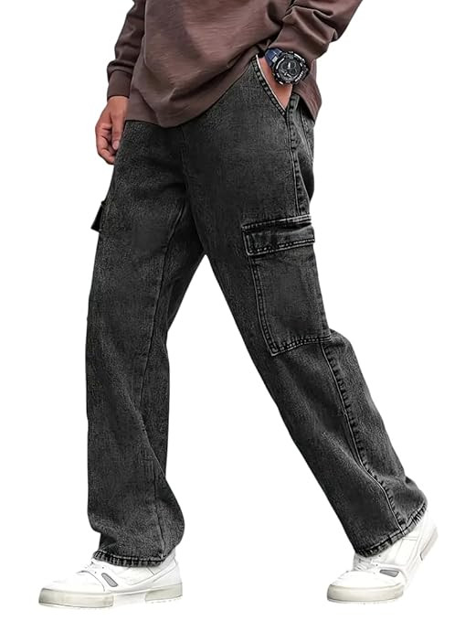 Men’s Loose Fit Denim Jeans | Mid Rise Straight Baggy Fit | Stretchable Casual Streetwear Jeans for Men