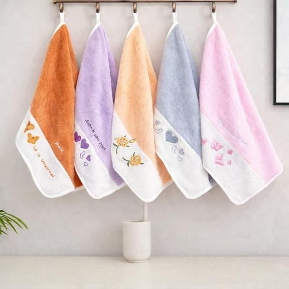 Soft Microfiber Hand Towel 16x24 Inches 400 GSM Fast Dry Super Absorbent Towel for Workout Bathroom Kitchen Set of 5- Style -1