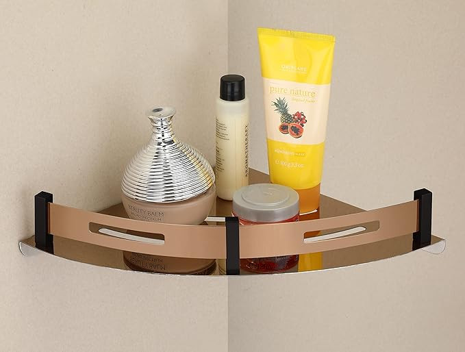 Stainless Steel Corner Shelf Home Furnishing Bathroom Accessories Corner Wall Shelf 10 x 10 inch (Number of Shelves - 1, Rose Gold)