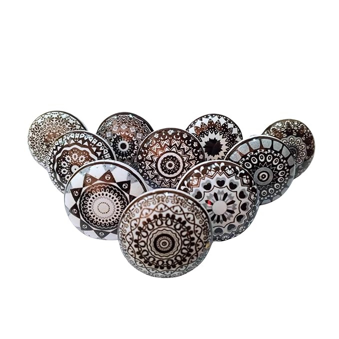 Vintage Ceramic Knobs For Kids and Kitchen Cupboards, Drawers, Wardrobes, PC Cabinets, Almirahs, Dressers, Decorative Pull Handles For Dressing Table and Home Decor, Set of 10, 40mm- Regalia