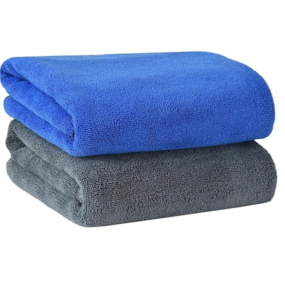 Super Soft Microfiber Hand Towels – Ultra Absorbent, Lint-Free, Scratch-Free, Quick-Dry, 350 GSM, Gym & Workout Towels (Set of 2, 40cm x 40cm, Grey and Blue)