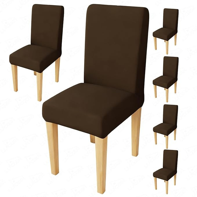6PC's Plain Brown Stretchable Dining Chair Cover | Universal Fit Removable Washable Slipcover | 140 GSM Polyester Spandex | Elastic Protective Cover for Home & Hotel Chairs (CC-031-06)