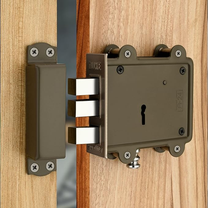 Door Lock (3 Square Bullet) 8 Levers 125mm Double Action Locking with 3 Chrome Finish Keys Grey
