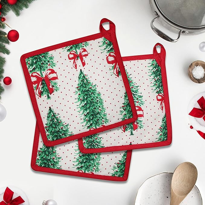 Christmas Decor Pot Holder Set of 3, Kitchen Cooking & Baking Heat Resistant Microwave Oven Trivets - Best for Heat Protection of Hands & Holding Hot Utensils