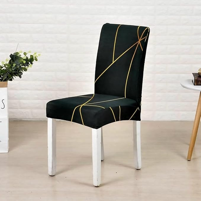 Stretchable Dining Chair Cover Universal Fit Removable Washable Slipcover 180 GSM Polyester Spandex Elastic Protective Cover for Home & Hotel Chairs, Gold Prishm Colour, Set of 1
