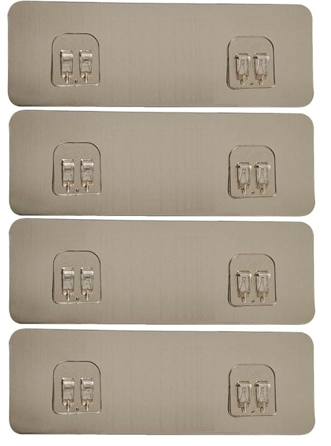 Strong Self Adhesive Magic Sticker-Kitchen Hanging Racks Magic Sticker,Tissue & Towel Rack Hanging Adhesive Sticker - Only Sticker (Double Hook (20 X 7.5 Cm,4.00) - Stainless Steel, Multicolor