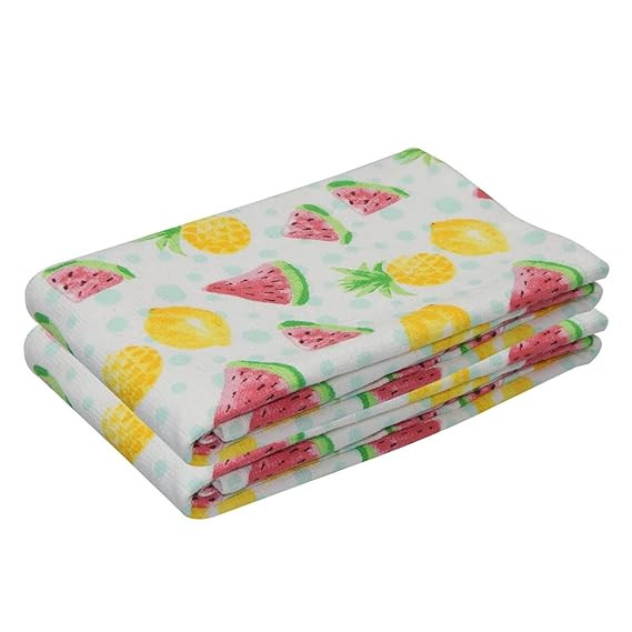 Cotton Quick Dry & Absorbent Multipurpose Towel 350 GSM -18 x 28 Inch - Set of 2 - Multicolor Fruits | Hand Towels | Bathroom Towel | Bathroom Napkins | Kitchen | Table