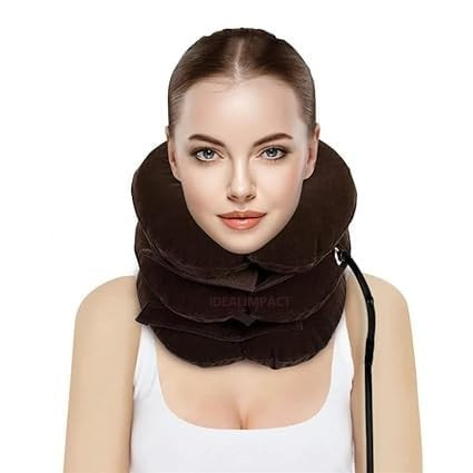 XClub Health Care Cervical Neck Traction Air Bag with 3 Layer Inflatable Pillow for Neck Support and Relaxation (Black)