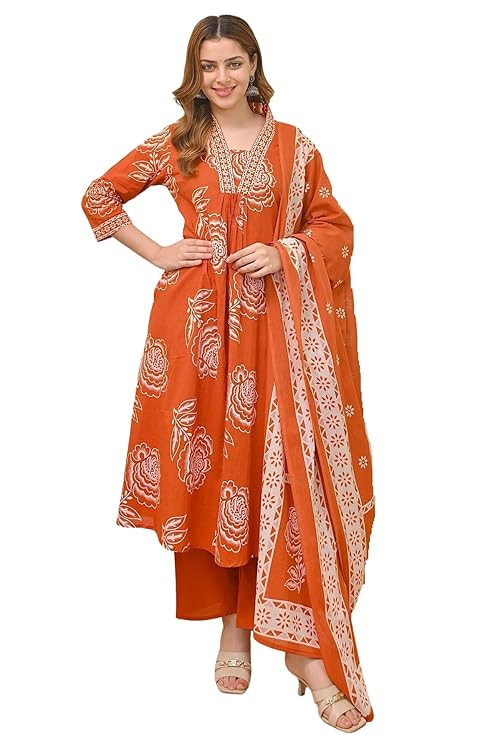 Women Printed A-Line Kurta and Pant Set with Dupatta | Printed Kurta Set | A-Line Kurta Set | Women Kurta Sets | Summer Suit |