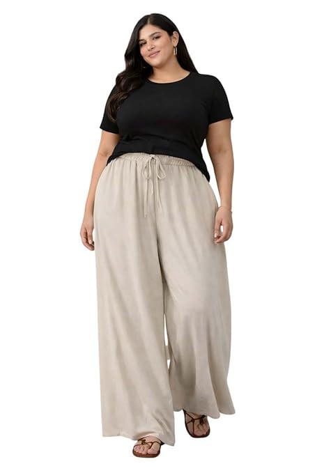 Women’s Plus Size Wide Leg Pants with Elastic Waist Relaxed Fit Comfortable Casual Travel Wear Style