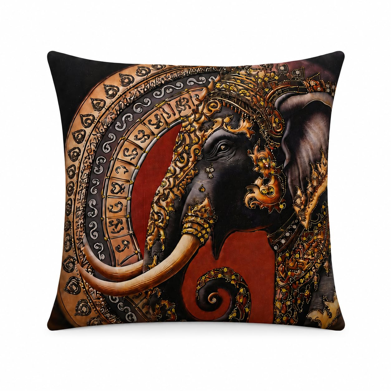 Decorative Cushion Cover Set of 2, 16x16 Inch, Premium Polycotton Sofa Cushion Covers for Living Room (Black Elephant)