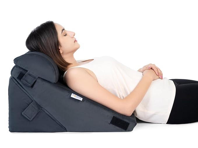 Wedge Pillow Memory Foam with Head Rest, Adjustable Wedge Cushion for Back Support, Acid Reflux, Leg Elevator, Pregnancy, GERD, Snoring (Dark Grey, 22 x 22 x 12 Inch)