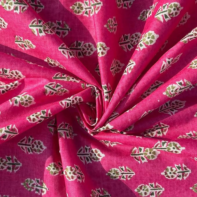 Jaipuri Floral Printed Pure Cotton Unstitched Dress Material, Sanganeri Fabric for Blouse, Kurti, Plazzo, Lehenga and Saree (2.5 M)