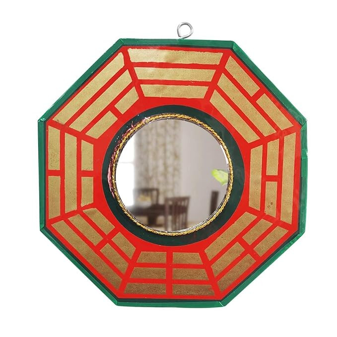 Bagua Mirror for Vastu Feng Shui Convex Bagua Mirror Positive Energy, Protection Wall Door Hanging for Home and Office (9 inches)