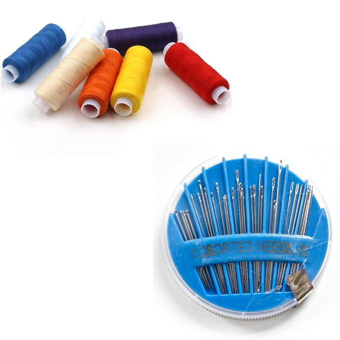 Sewing Combo Set – 6 Pcs Multi-Color Sewing Thread & 30 Compact Needles for Quilting, Embroidery, DIY Projects & Repairs – Ideal for Beginners & Experts