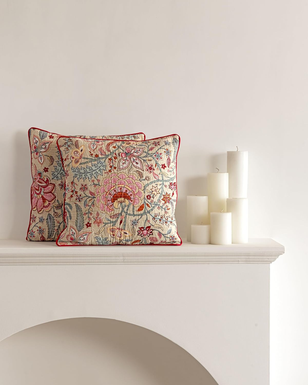 Premium Cotton Quilted Decorative Throw Cushion Covers; Set of 2; 16x16 Inches; for Sofa, Living Room; Daisy Delight