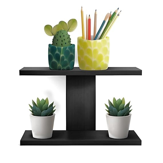 Wall Mounted Engineered Wood Shelf/Book Rack/Wall Shelves/Home Decorative Display (2 Shelves, Black) (2 Shelves, Black)