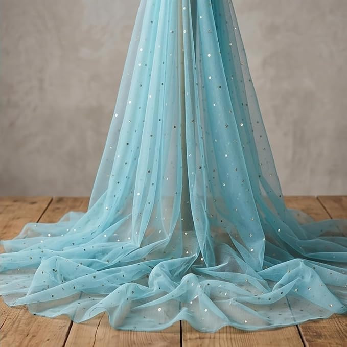 5 Meter Sky Blue Net Cloth with Small Dots for Decoration Wedding Stage Party Home Decor Fabric Lightweight Soft Durable Craft Decoration Material