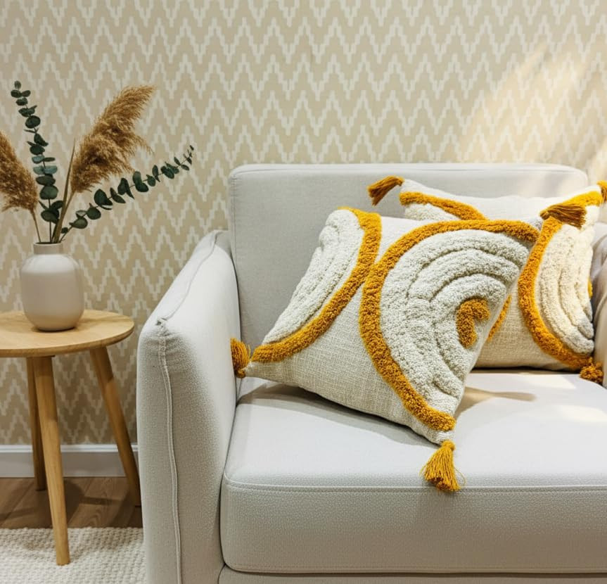 Premium Decorative Throw Cushion Pillow Cover Boho Home Decor - Living Room Bedroom Couch Sofa Cushion Covers 16 inch x 16 inch (2, Black & White Stripes)